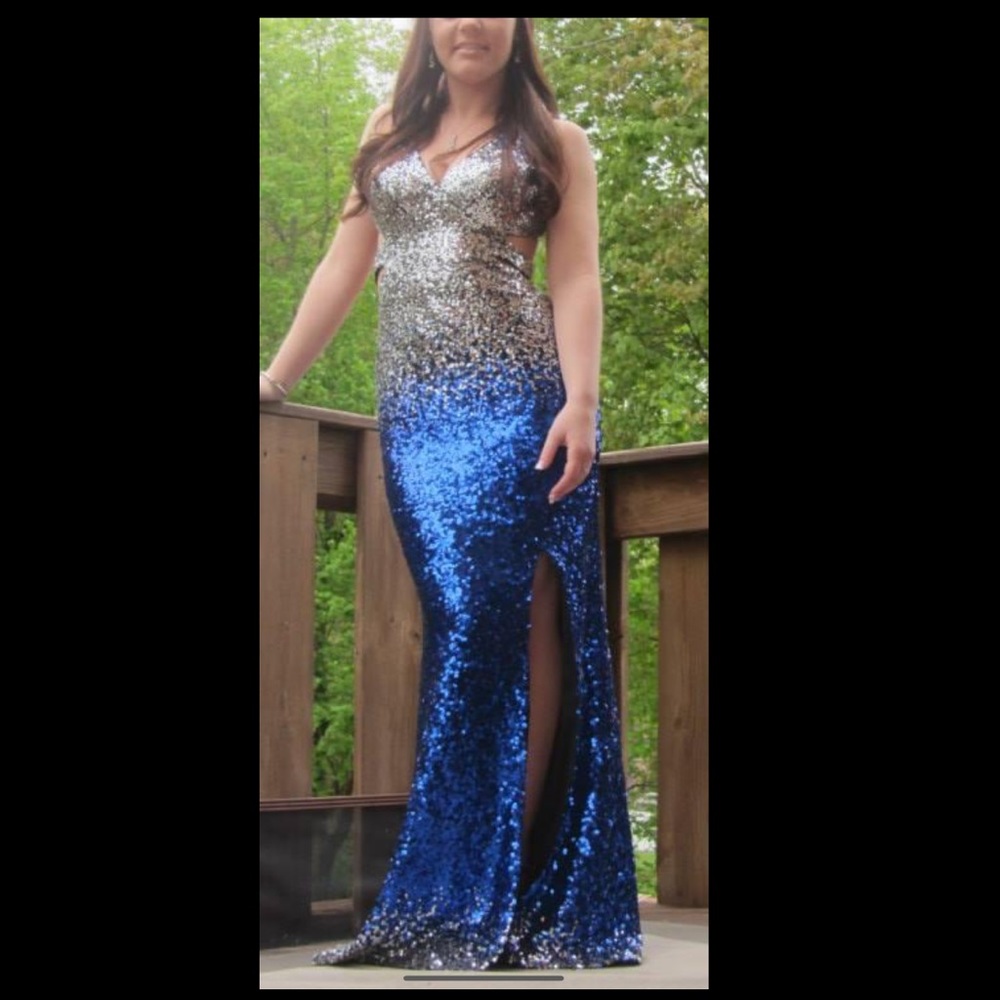 Blue and Silver sequin prom dress